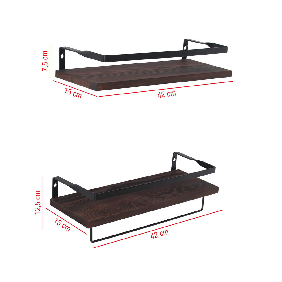 WANDREGALE SET, 2er Set Braun 15/42/13 cm - Braun, Metall (15/13/42cm) - Mobili Rebecca