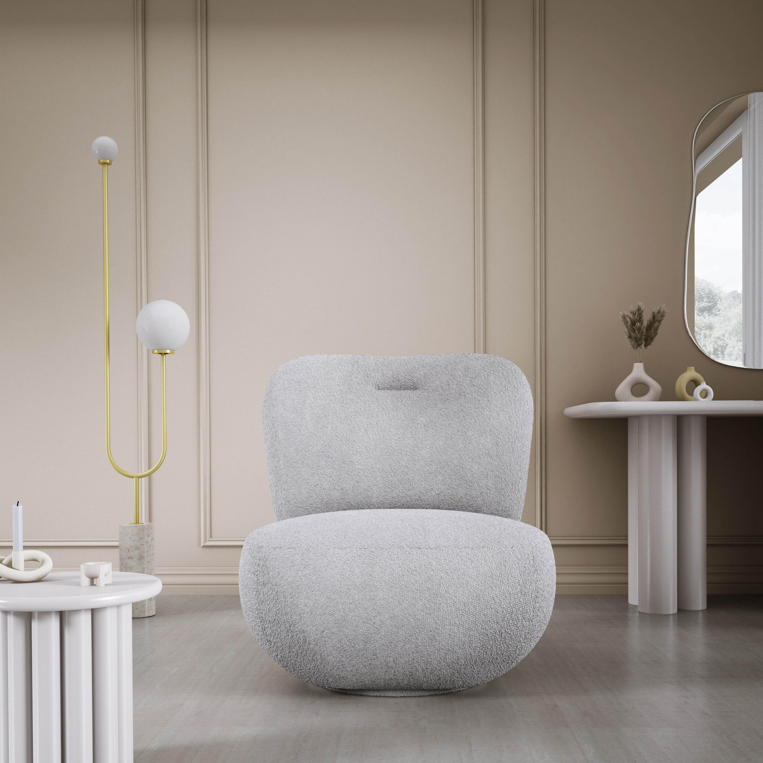 DREHSESSEL LUIS, Freistehend, Sitz drehbar 360°, 39x82x56 cm, SILBER - Silberfarben, Holz/Textil (82/72/66cm) - DomoHome