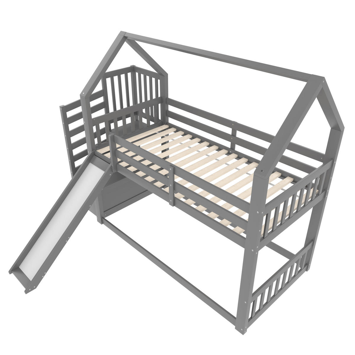 ETAGENBETT 90/200 cm grau mit Stauraumtreppe und Rutsche - Grau, Holz (90/200cm) - OKWISH