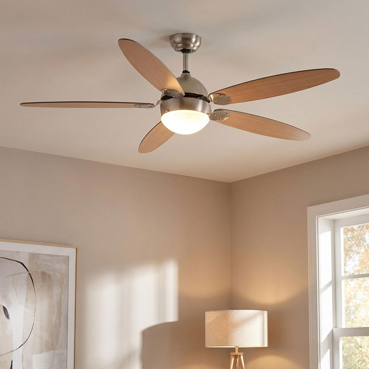 DECKENVENTILATOR AZURA Holzoptik Braun - Braun, Glas (132/132/40.6cm) - Globo Lighting