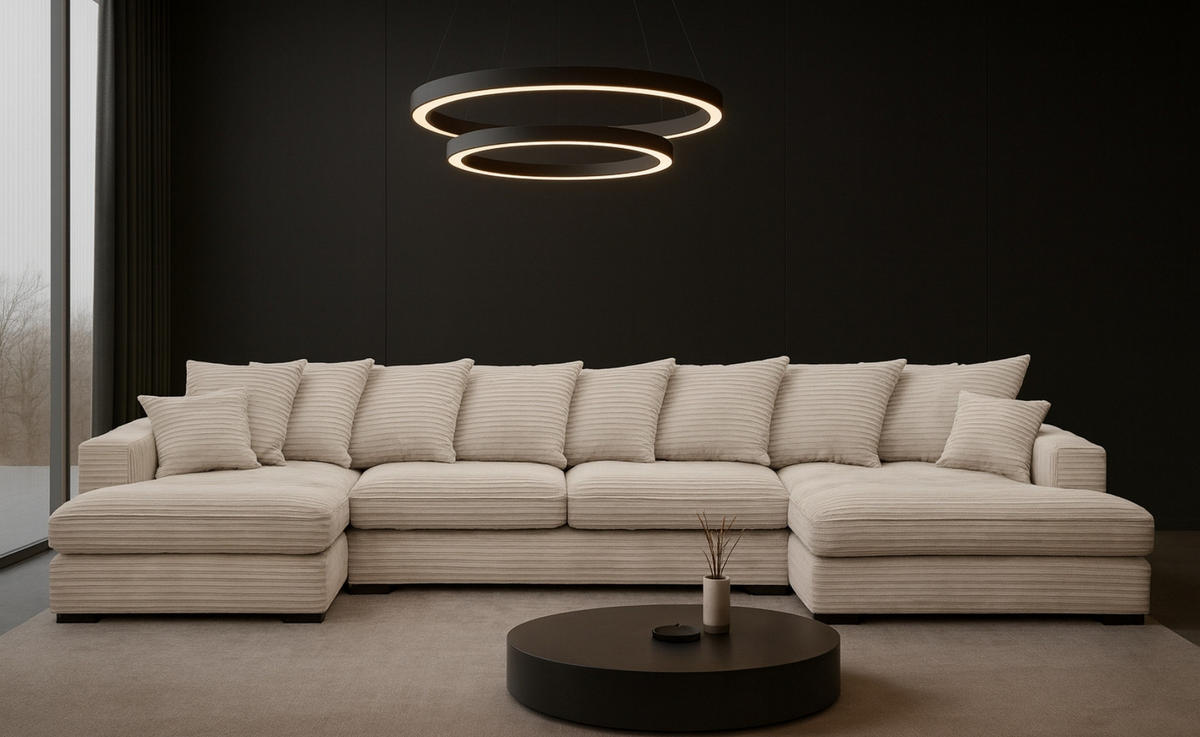 ECKSOFA mit Schlaffunktion und Bettkasten Couch U-form Gabon Stoff Zoom Perle - Beige, Holz (373/155cm) - Kaiser Möbel