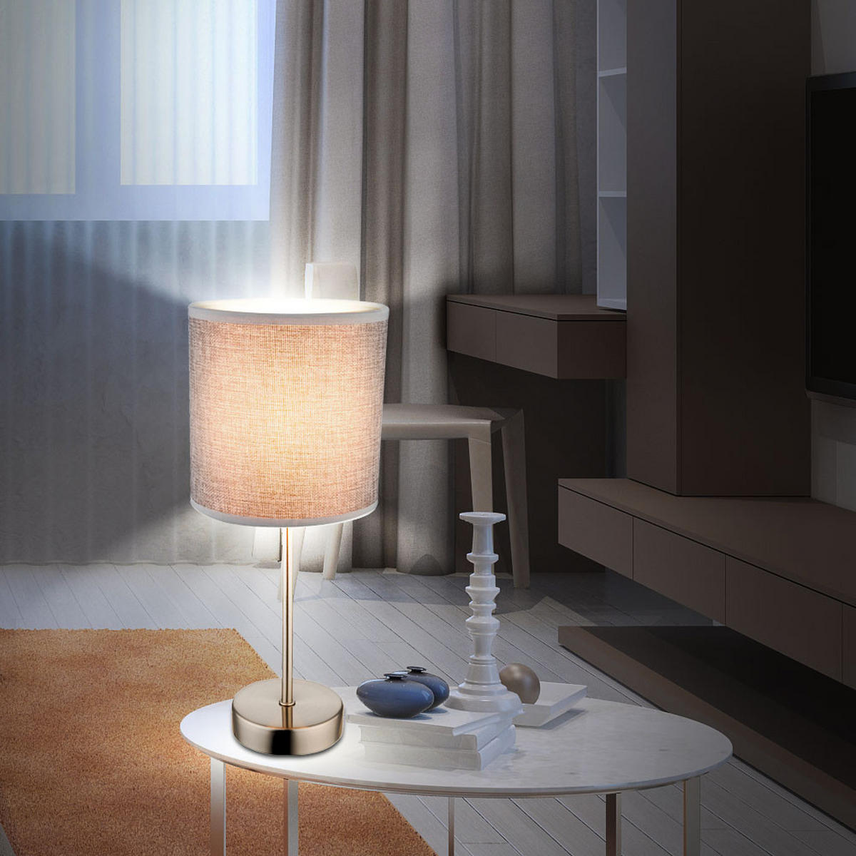 TISCHLEUCHTE PACO Textil Grau Silber - Grau, Metall (15/15/35cm)