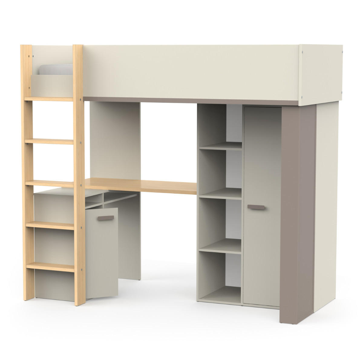 HOCHBETT mit schreibtisch und kleiderschrank - camillia 205,9/104,1/183 cm - Grau, Holzwerkstoff - Calicosy
