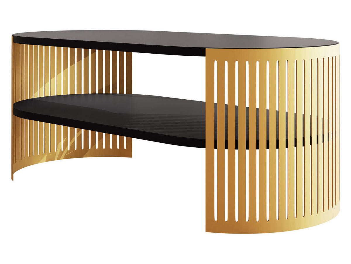COUCHSITCH Fikoli Oval Gold I - Goldfarben/Schwarz, Holzwerkstoff/Metall (100/50/40cm) - MIRJAN24
