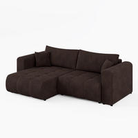 ECKSOFA RIVA Links Braun Cord-Stoff L-Form Couch mit Schlaffunktion & Bettkasten - Schwarz/Braun, Holz (255/160cm) - Barchello