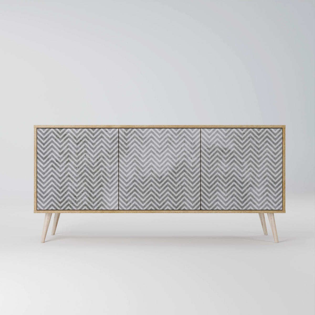 SIDEBOARD CONCRETE ZIG ZAG, Eicheneffekt, 164,5x42x77,5 cm, 3 Türen - Eichefarben/Buchefarben, Holzwerkstoff/Buchenholz (164.5/77.5/42cm) - SpaceRebels