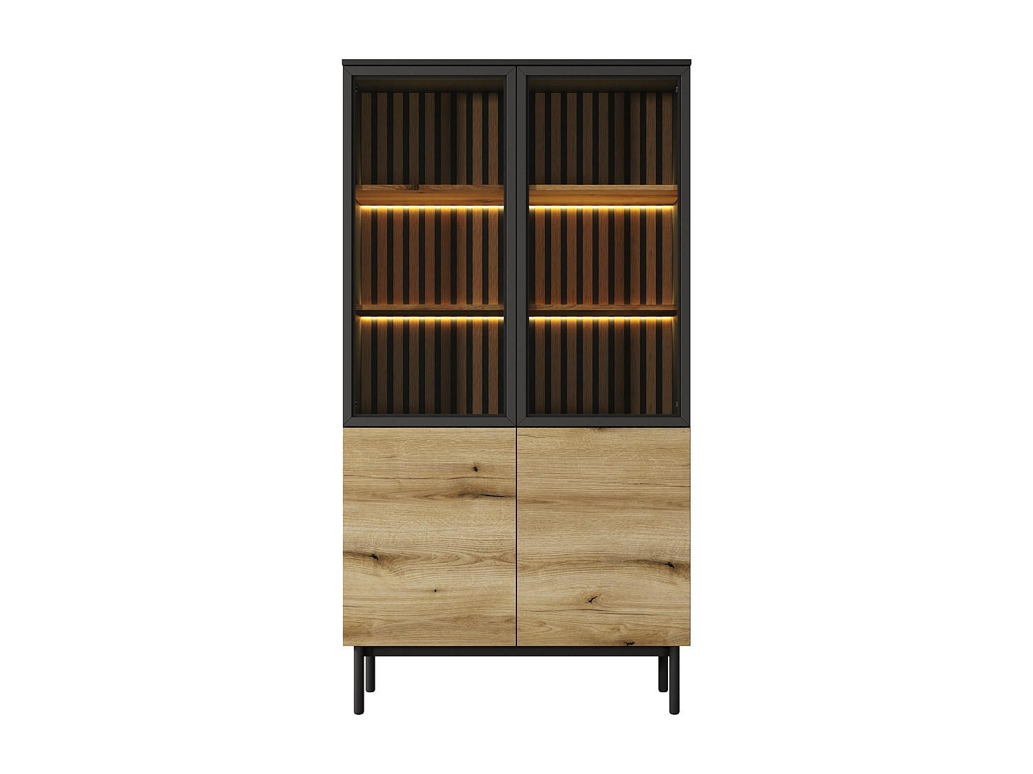 VITRINENSCHRANK - 100.1 cmcm x 39.4 cmcm - Holz, Platte - Schwarz, Naturfarben Hell - LABENIA - Schwarz/Naturfarben, Holz (100.1/188.4/39.4cm) - Vente-Unique