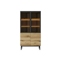 VITRINENSCHRANK - 100.1 cmcm x 39.4 cmcm - Holz, Platte - Schwarz, Naturfarben Hell - LABENIA - Schwarz/Naturfarben, Holz (100.1/188.4/39.4cm) - Vente-Unique