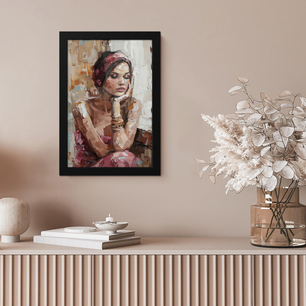 PLAKAT Z OKVIRJEM Portret ženske 20x30 cm - starinsko roza, papir (20/30cm) - MuchoWow