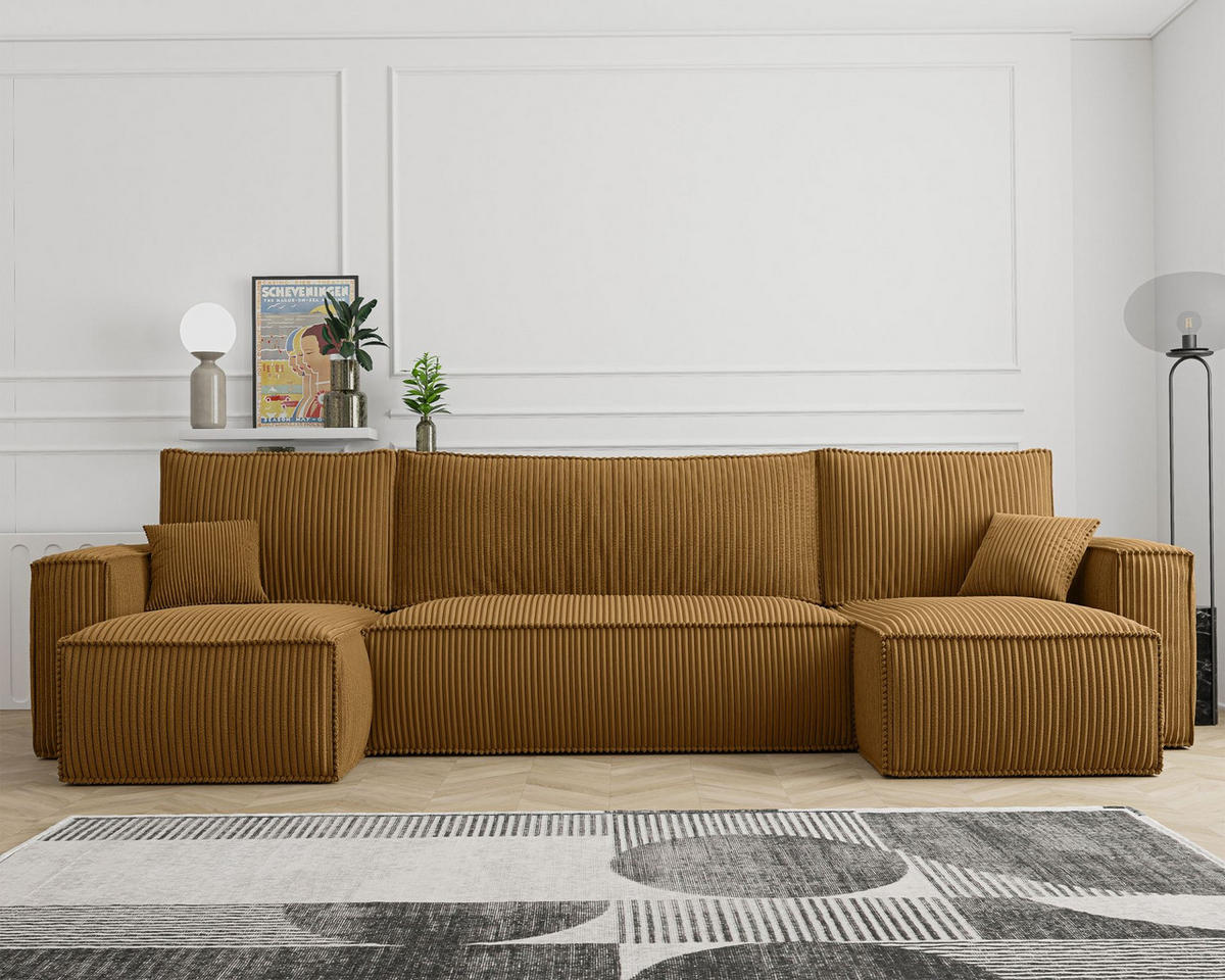 WOHNLANDSCHAFT Scarlo Senfgelb Cordbezug - Gelb/Schwarz, Kunststoff/Textil (312/83/145cm) - Selsey