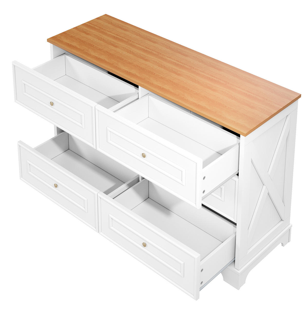 KOMMODE aus MDF & Spanplatte 120x40x76cm in Weiß mit 6 Schubladen - Weiß, Holzwerkstoff (120/76/40cm) - Modfu