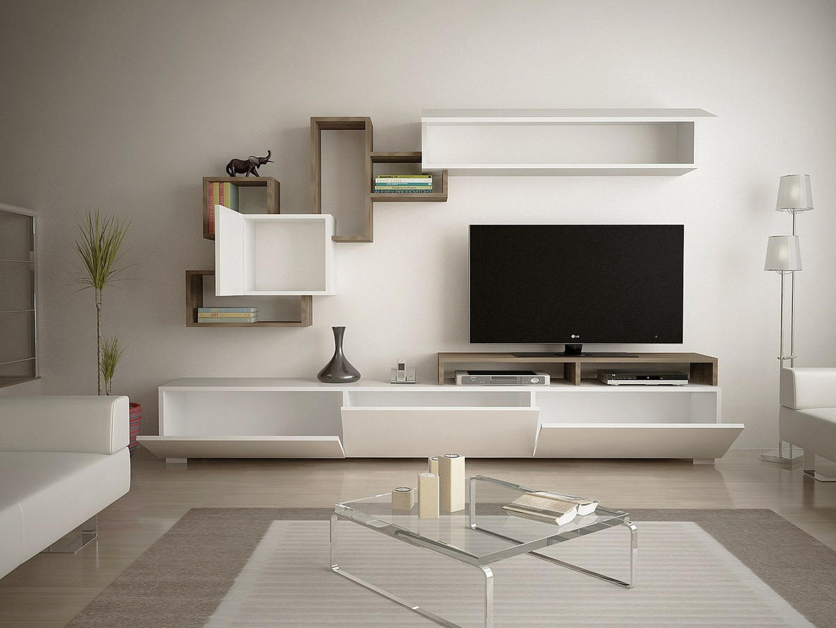 TV-WAND - 210 x 36.8 - holz - naturfarben hell, weiß Taloli - Weiß, Holz (210/46.8/36.8cm) - Vente-Unique