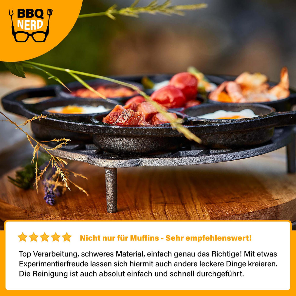 MUFFINFORM 6er aus Gusseisen Muffin Backform - Schwarz, Metall (26/5/26cm) - BBQ Nerd