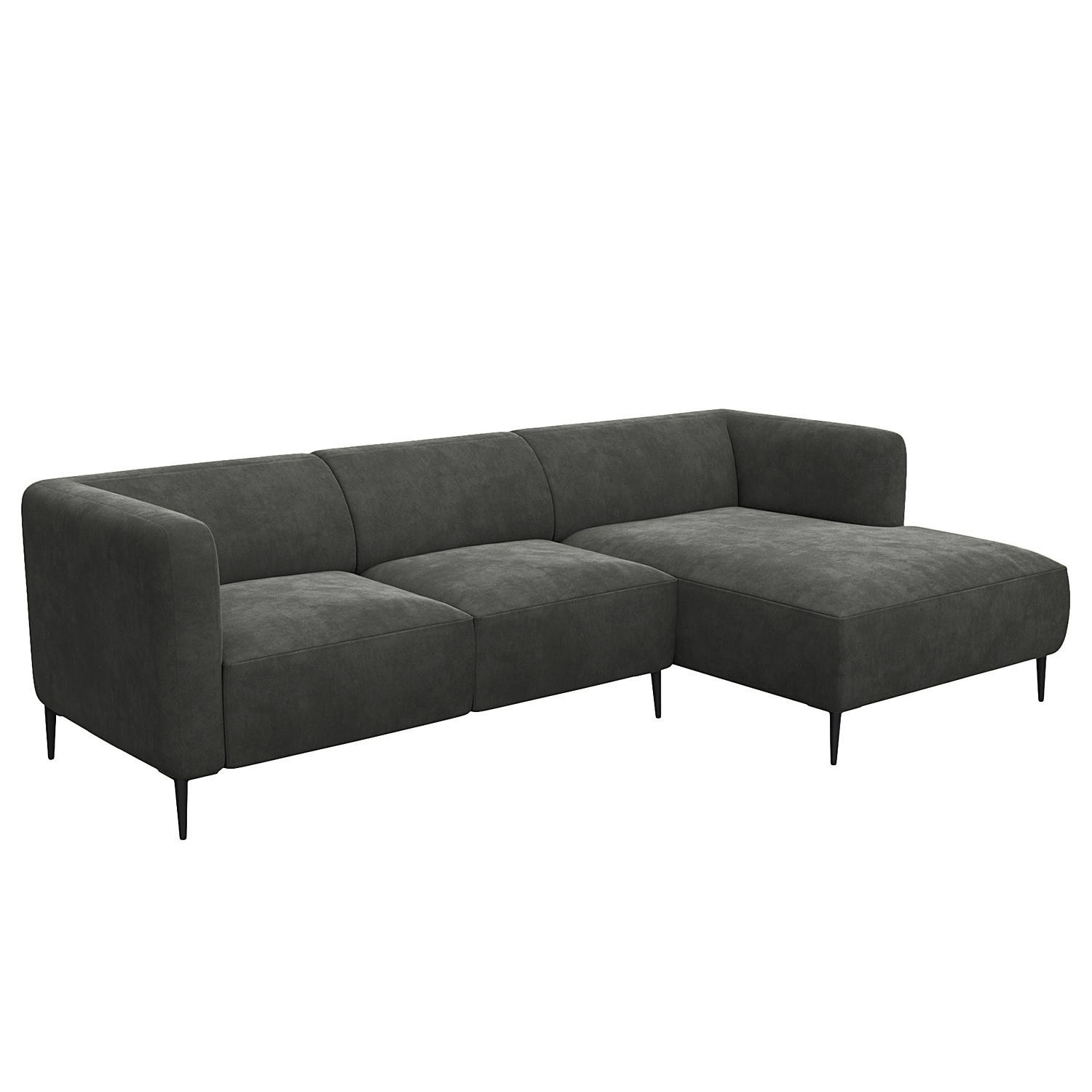 2,5-SITZER ECKSOFA mit Longchair - Schwarz/Grün, Textil/Metall (271/148cm) - home24