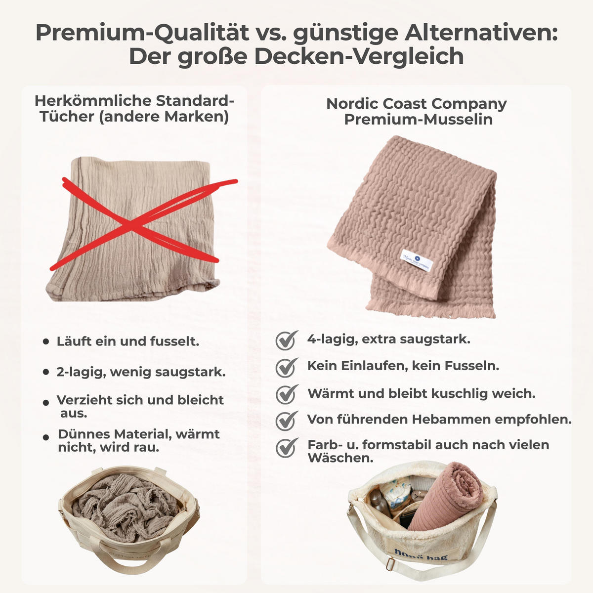 MUSSELINDECKE Babydecke Stilltuch Einschlagdecke Säuglingsdecke Erstlingsdecke Babygeschenk Geburt - Altrosa, Textil (80/80cm) - nordic coast company