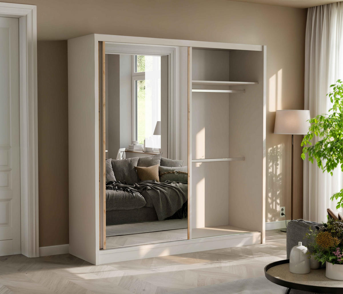 SCHWEBETÜRENSCHRANK SORA 203/215/60,5 cm 2-türig mit Spiegel Kaschmir - Kaschmir, Holzwerkstoff (203/215/60.5cm) - MASSENO