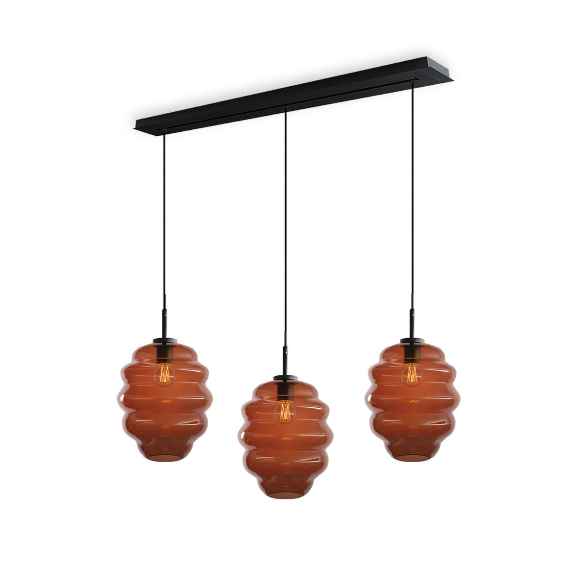 HÄNGELEUCHTE Echos 3-flammig Braun Ø 25cm - Schwarz/Braun, Glas (25/25/28cm) - s.luce