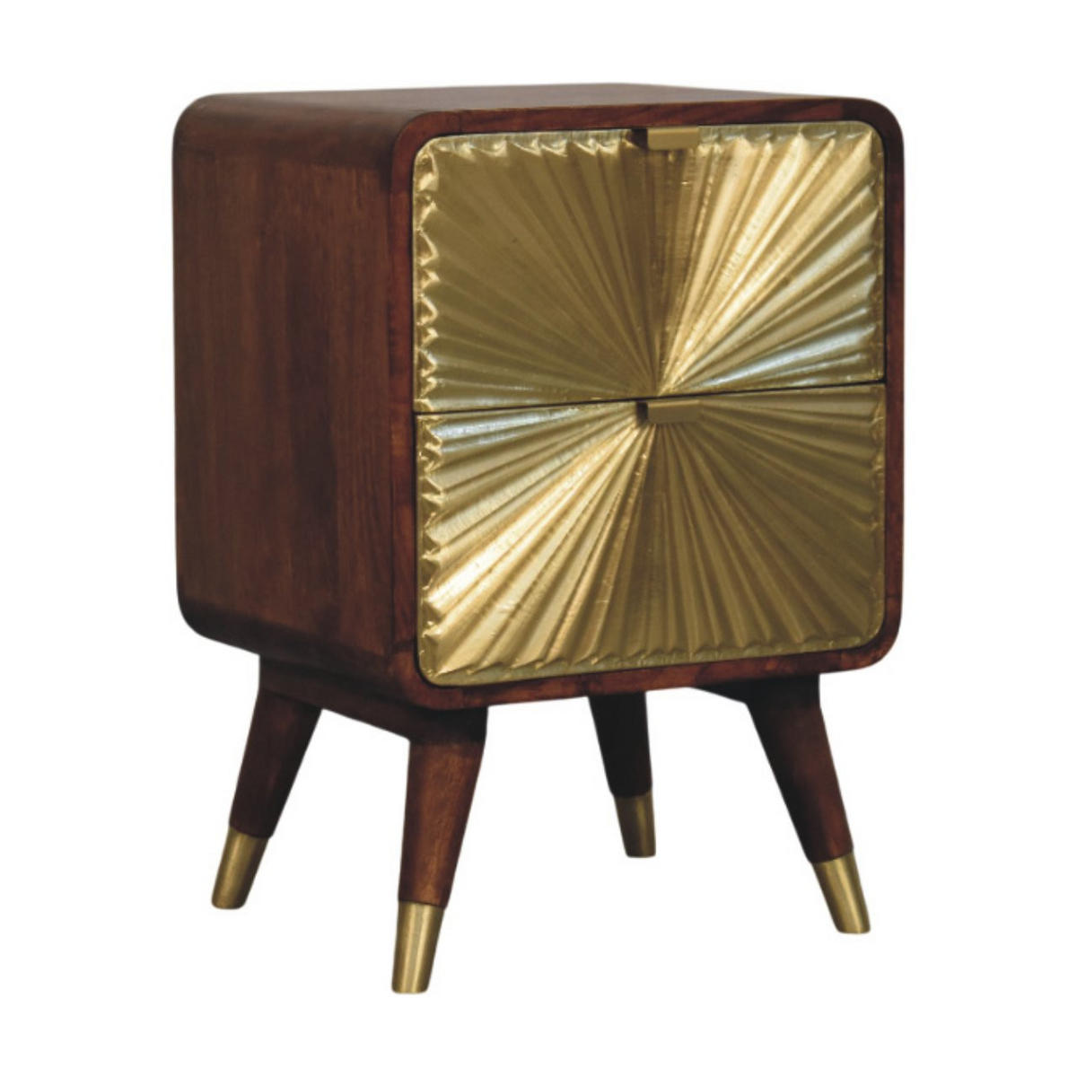 NOĆNI ORMARIĆ od masivnog drva, s mjedenim reljefom, 2 ladice, Avora - smeđa, drvo (40/10/35cm) - Artisan Furniture