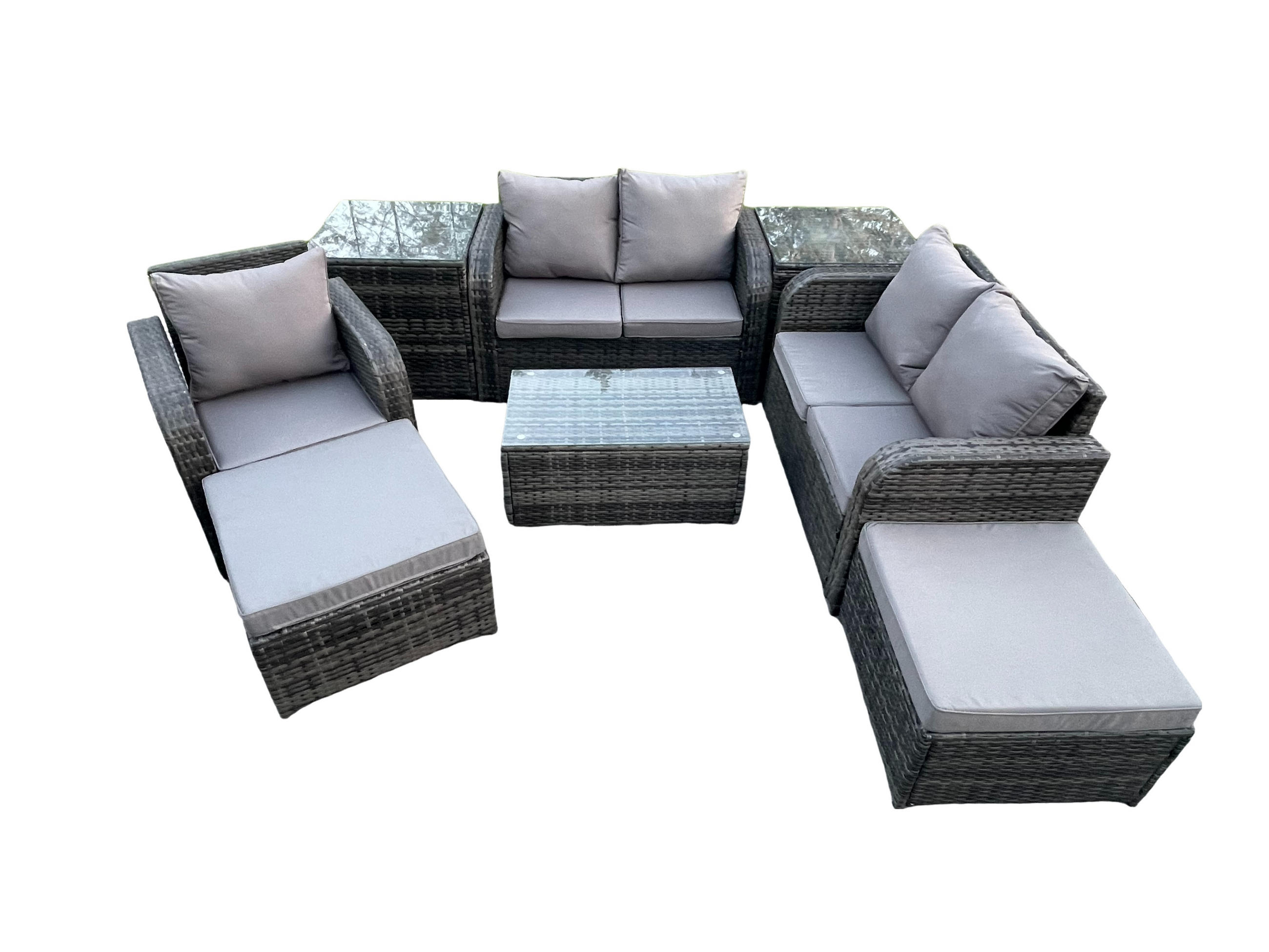 LOUNGESOFA-SET Polyrattan Dunkelgrau 7-Sitzer - Dunkelgrau, Metall - Fimous