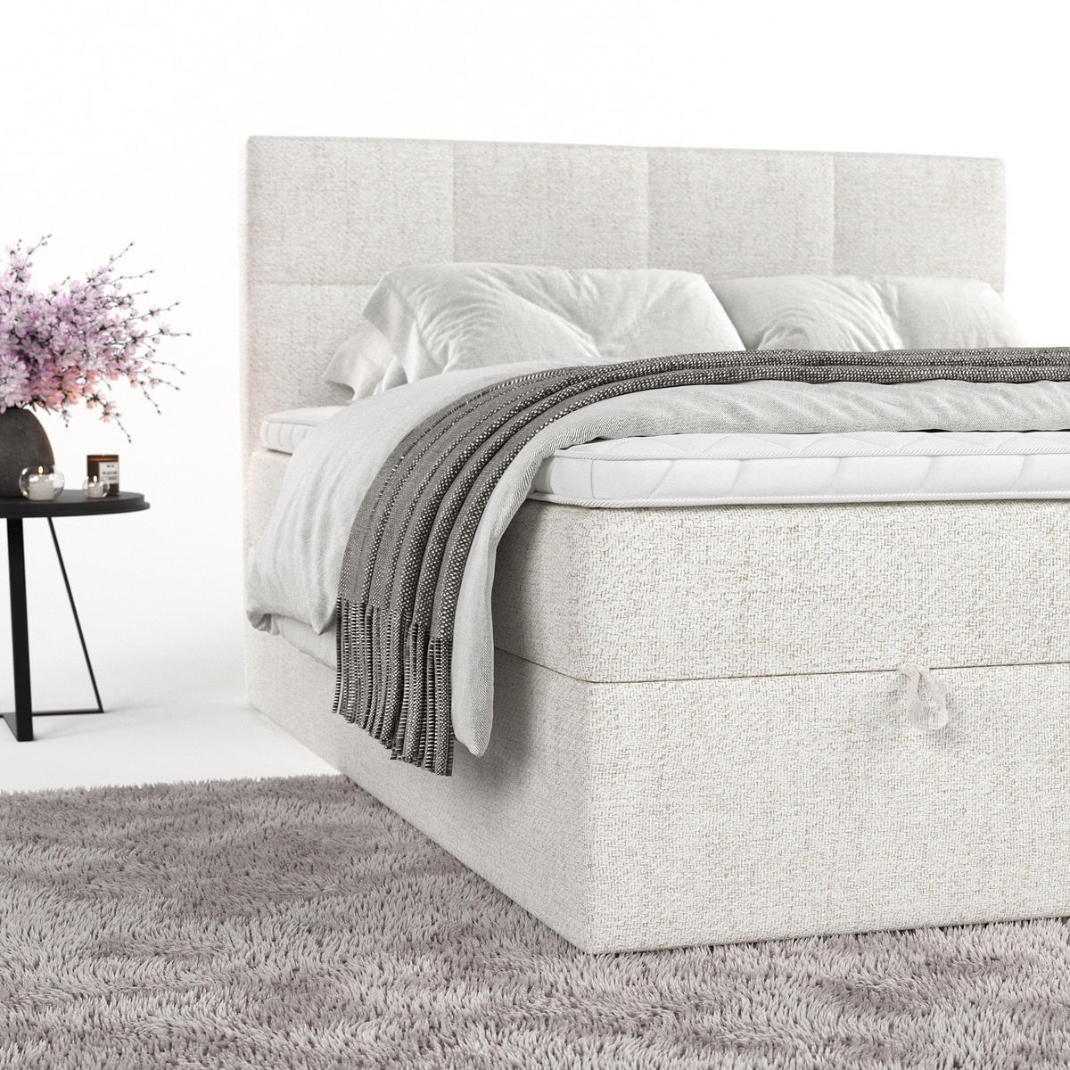 BOXBETT Velto 160/200 cm Creme im Neve Stoff - Creme/Schwarz, Holz/Holzwerkstoff (160/200cm) - AltaBeds