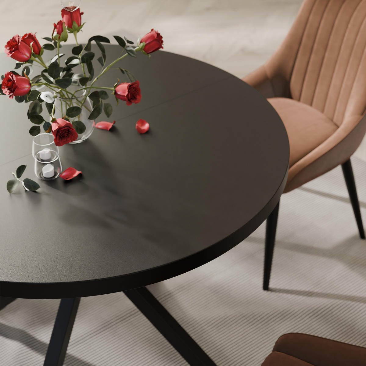 AUSZIEHTISCH MILTON 120-196/76 cm mit Metallgestell, Schwarz / Schwarz Molet - Schwarz, Holzwerkstoff/Metall (120/120/76cm) - Idohome