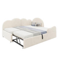 POLSTERBETT Ausziehbares Schlafsofa Samt 90x200 cm Beige ausziehbar, L-Form mit Wolkenkopfteil - Beige, Textil (90/200cm) - Modfu