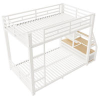 METALL ETAGENBETT 90/200 cm in Weiß mit LED, Ablagen und 2 Stoffschubladen - Weiß, Holzwerkstoff/Metall (90/200cm) - WISHDOR