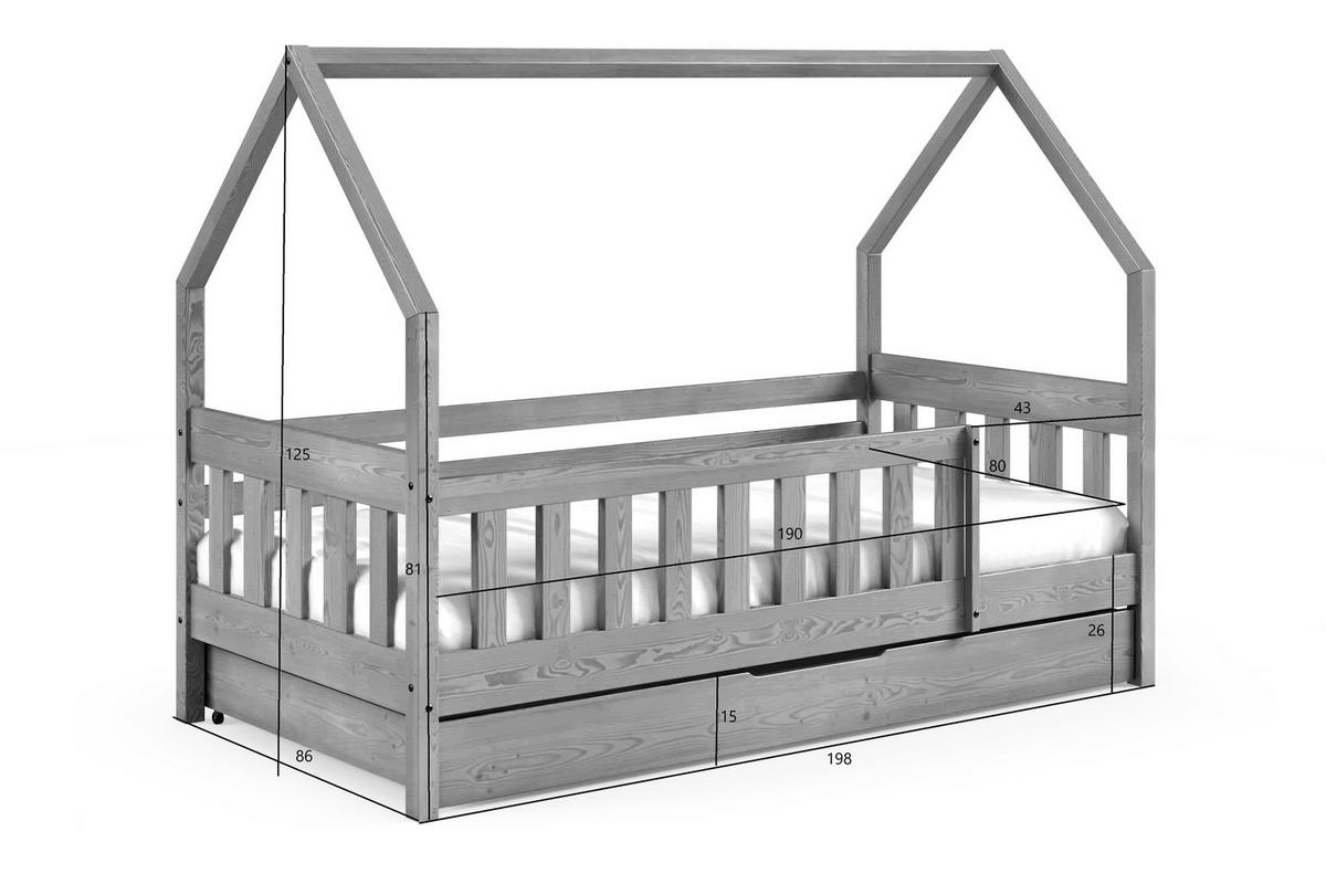 KINDERBETT Holzbett LUMBE, Hausform - Grau, Holz (80/190cm) - KONSIMO®