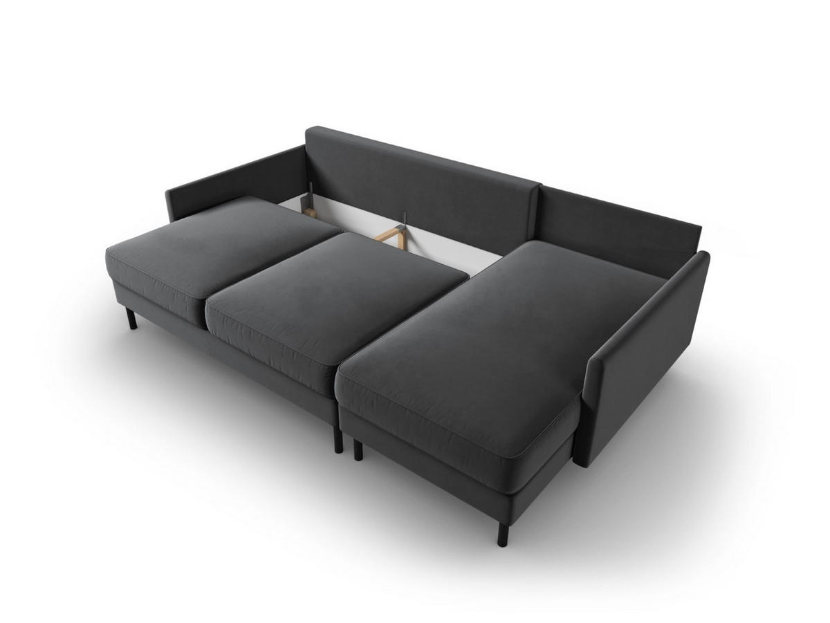 AUSKLAPPBARES-ECKSOFA rechts mit Container Scott aus Samt grau 5 Sitzplätze - Grau, Textil (142/212cm) - Micadoni