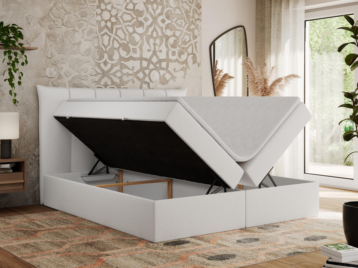 BOXBETT PREMIUM 10 160/200 Weiß Kunstleder - H3 - Weiß, Holz/Textil (160/200cm) - MKS