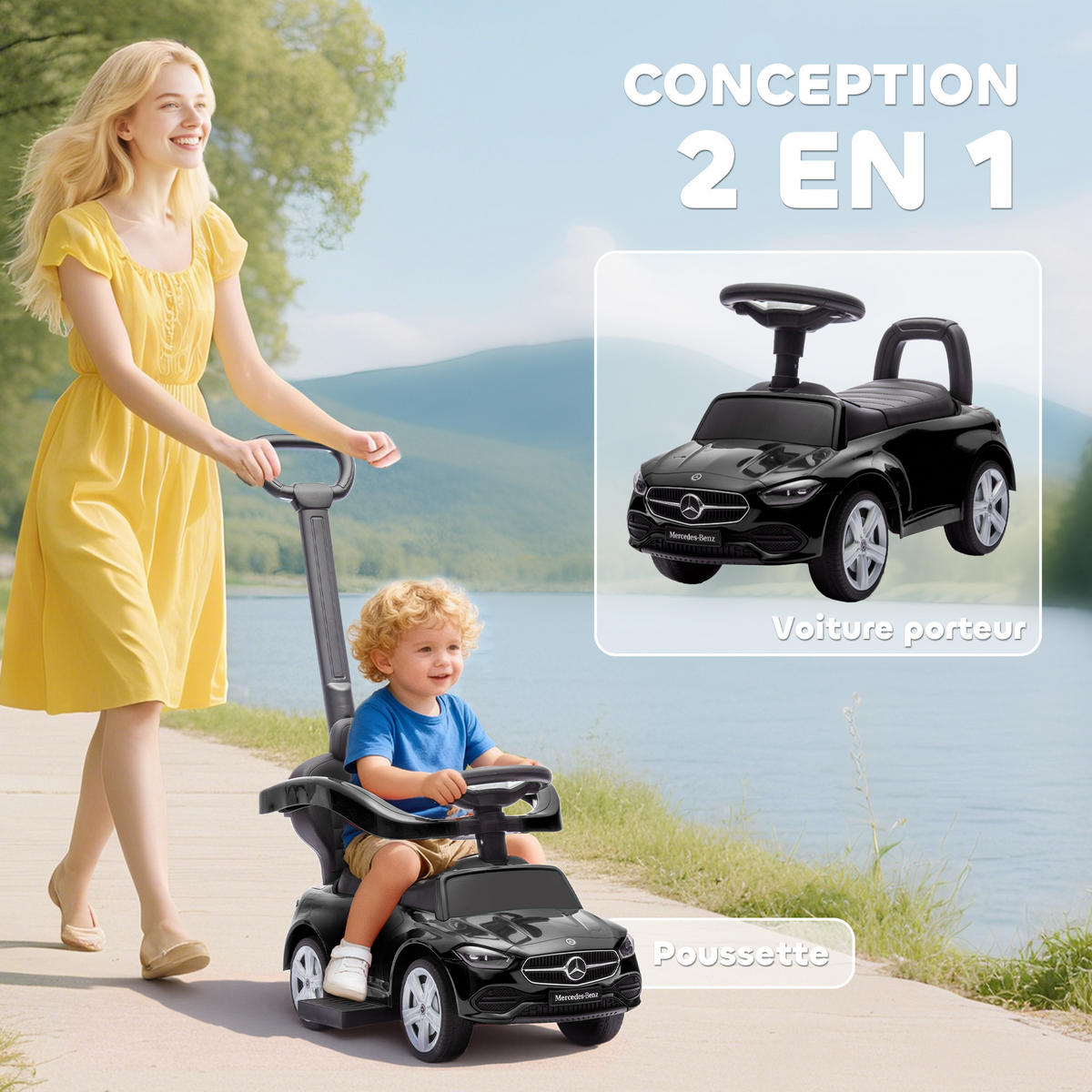 RUTSCHFAHRZEUG DE-16977 2-in-1 Schiebeauto mit Lenkrad & Hupe Schwarz - Schwarz, Kunststoff (91/40/83cm) - ComfortXL
