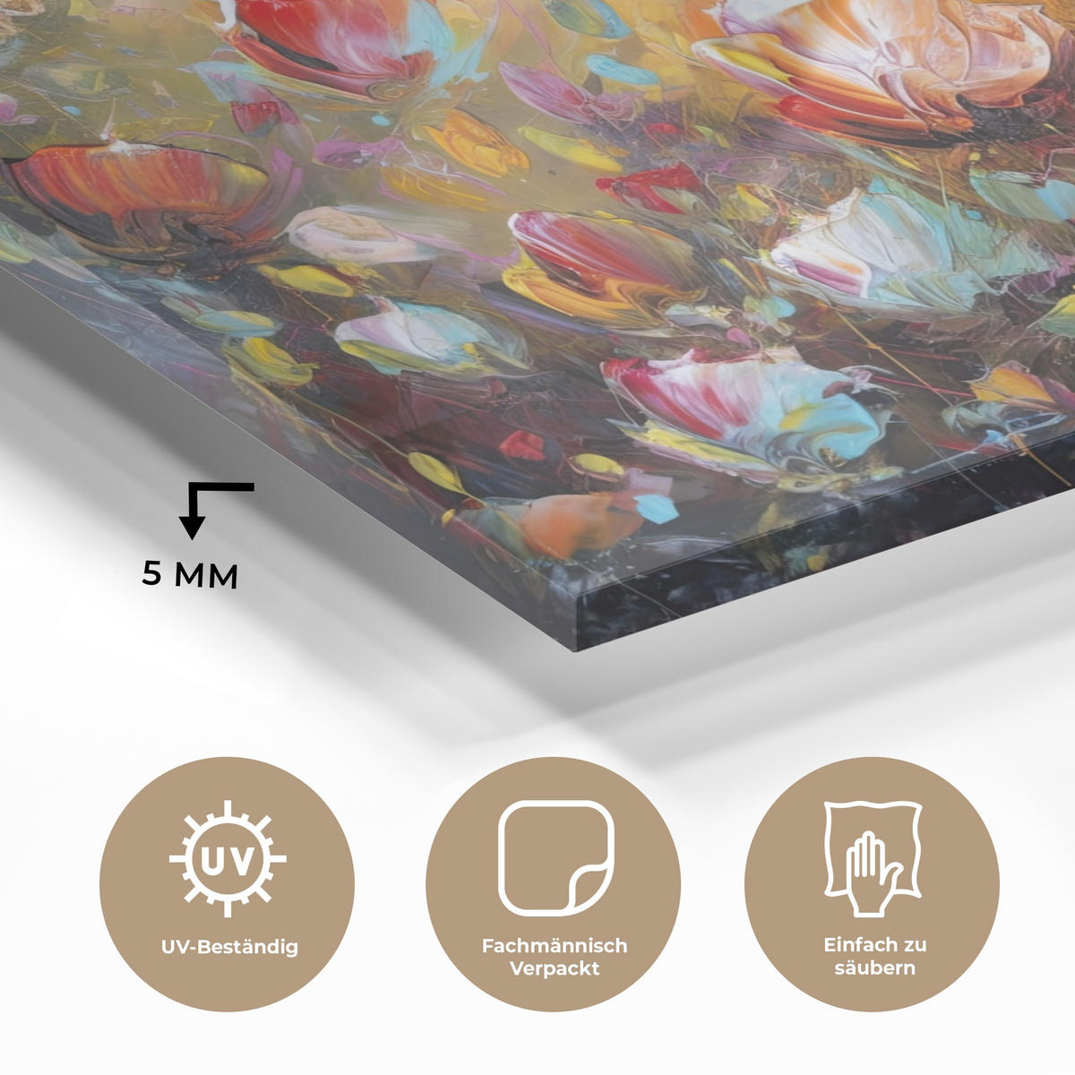 ACRYLGLASBILD Blumen - Kunst - Natur - Ölgemälde 90x60 cm - Multicolor, Glas (90/60cm) - MuchoWow