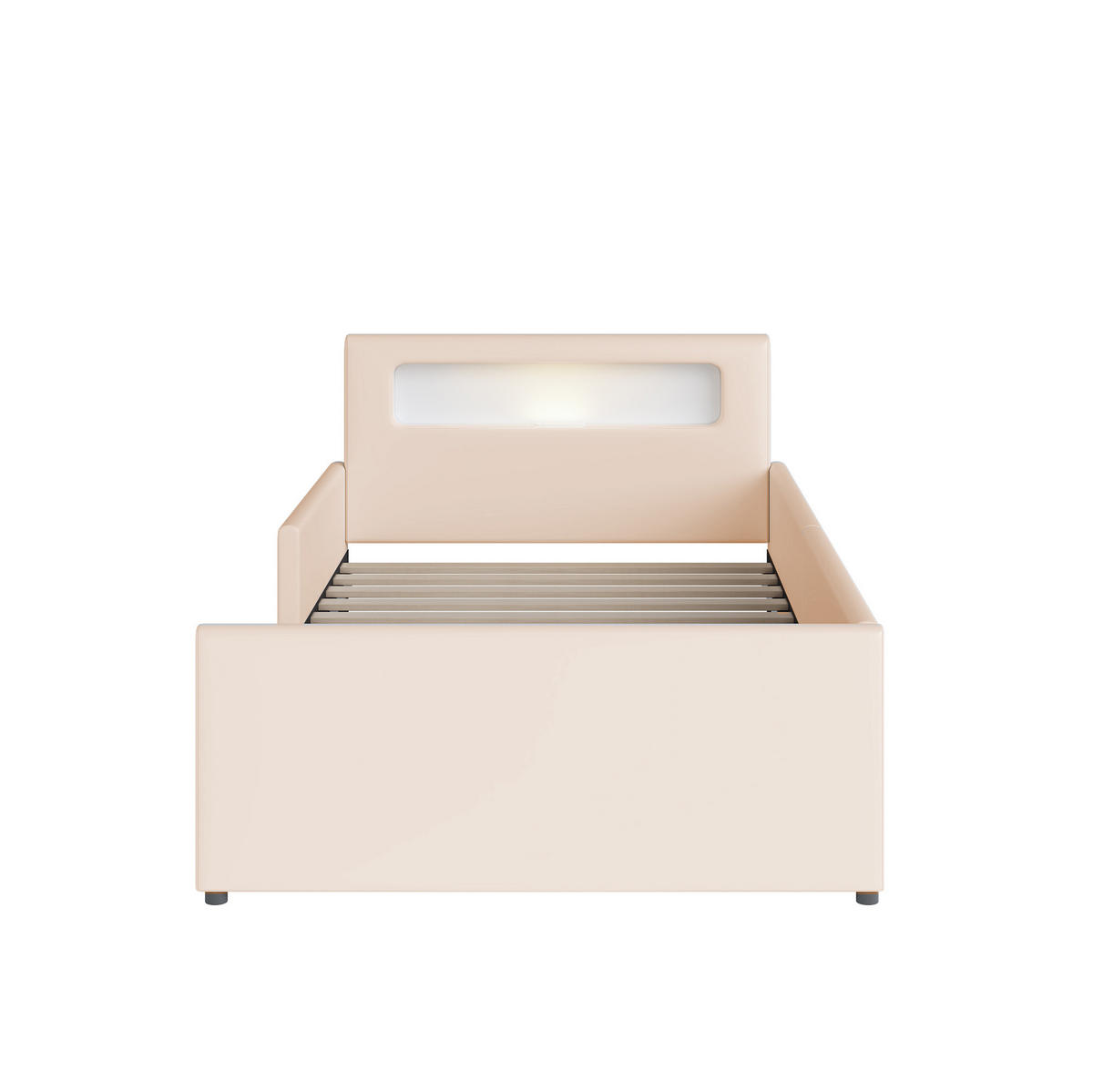 KINDERBETT aus Kunstleder 90x200 cm Beige mit Schubladen, Nachtlicht und USB-Ladeanschluss - Beige, Leder (90/200cm) - IVMEU
