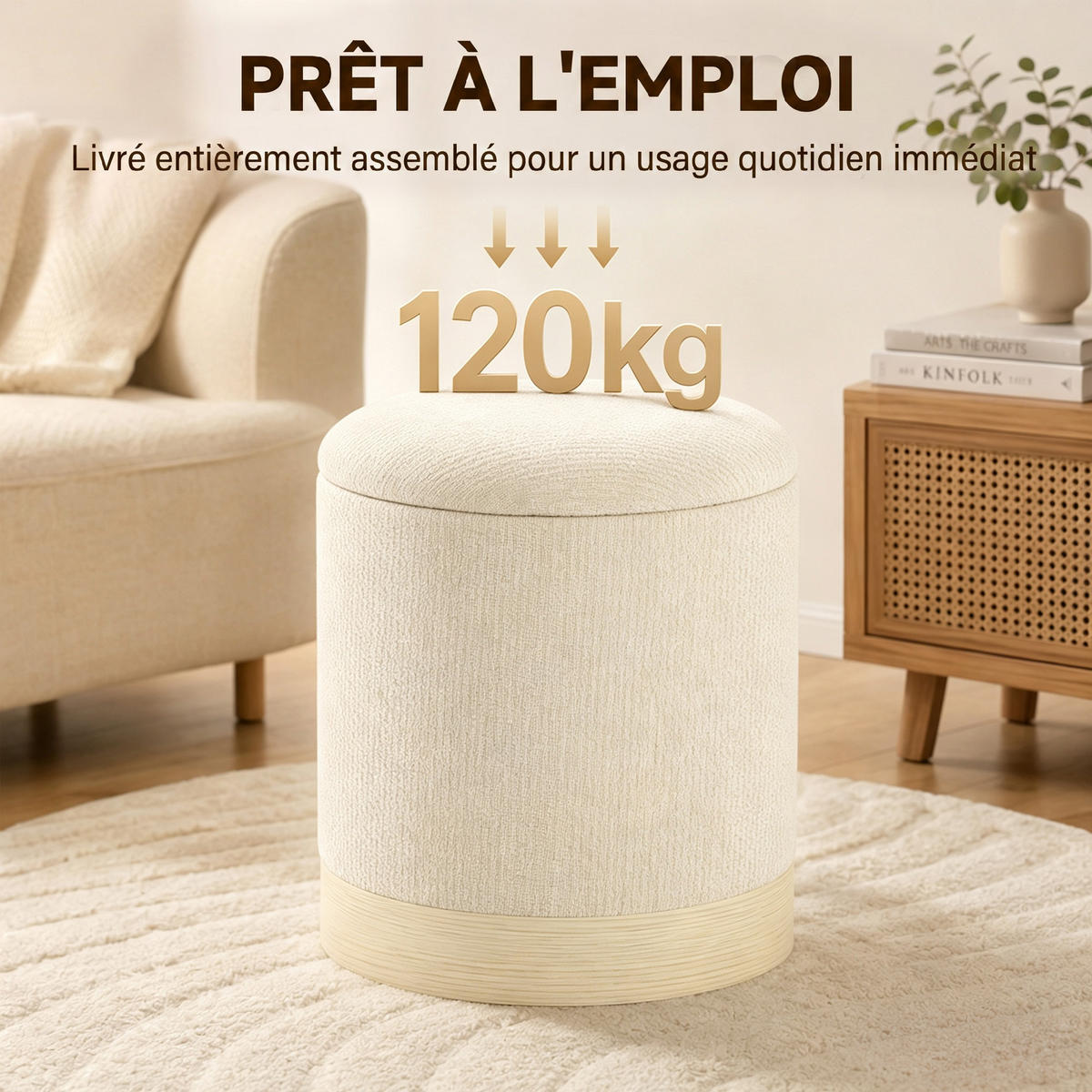 HOCKER PANG-M4T8K2 Beige - Beige, Metall (38/45/38cm) - PANGIVO