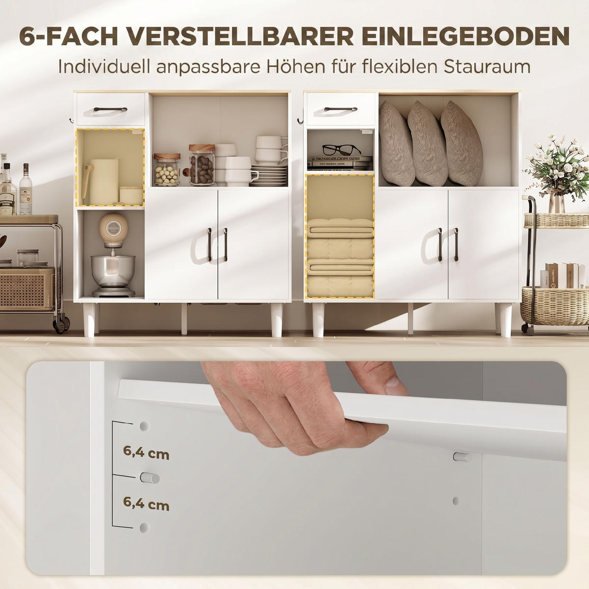 SIDEBOARD Weiß/Eiche, mit Acrylglastür, 80/34/91 cm - Weiß, Holz (80/91/34cm) - PANGIVO