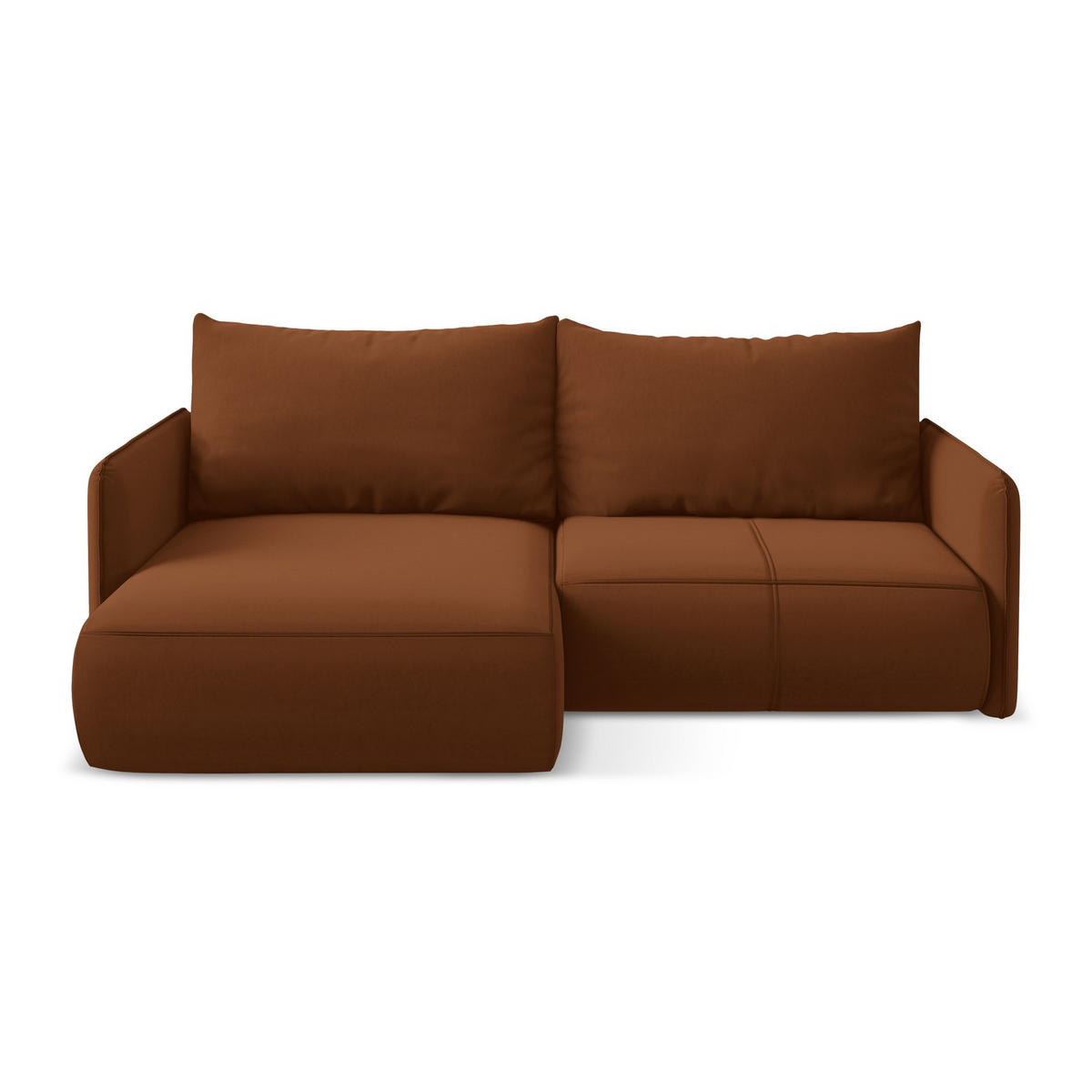 ECKSOFA mit Schlaffunktion Samt Stoff Orange - Terracotta/Schwarz, Kunststoff/Textil (148/207cm) - LaMiaSofa
