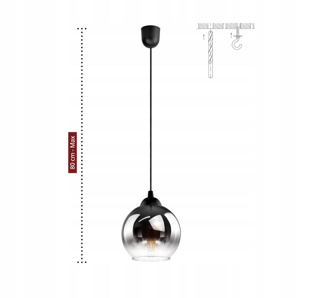 PENDELLEUCHTE MASUR - Transparent/Anthrazit, Glas/Metall (15/15/80cm) - kiki design