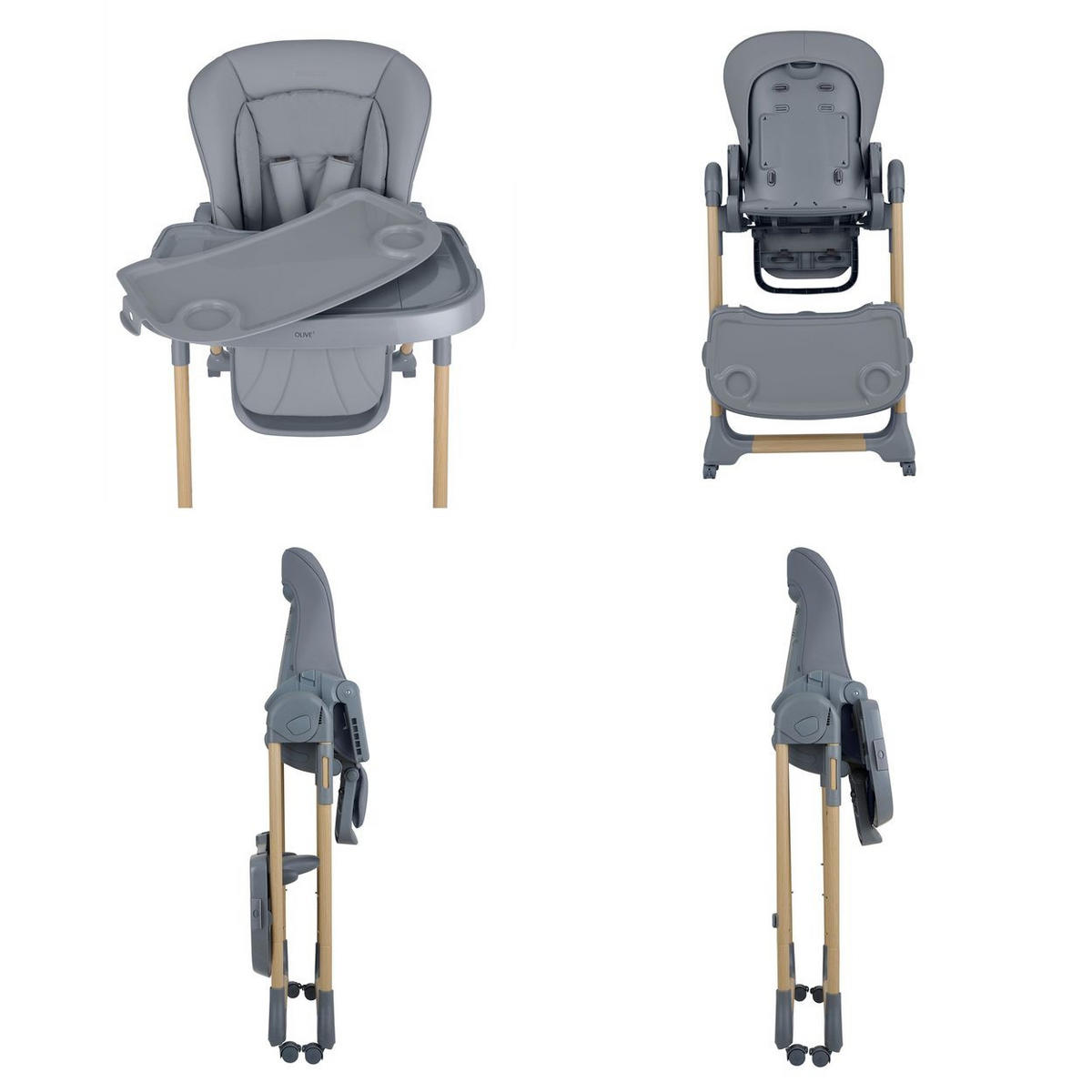 HOCHSTUHL Olive 2 grau höhenverstellbar, Räder, Ablagefach, klappbar, Sicherheitsgurt - Grau, Metall (58/104/76cm) - Kikka boo