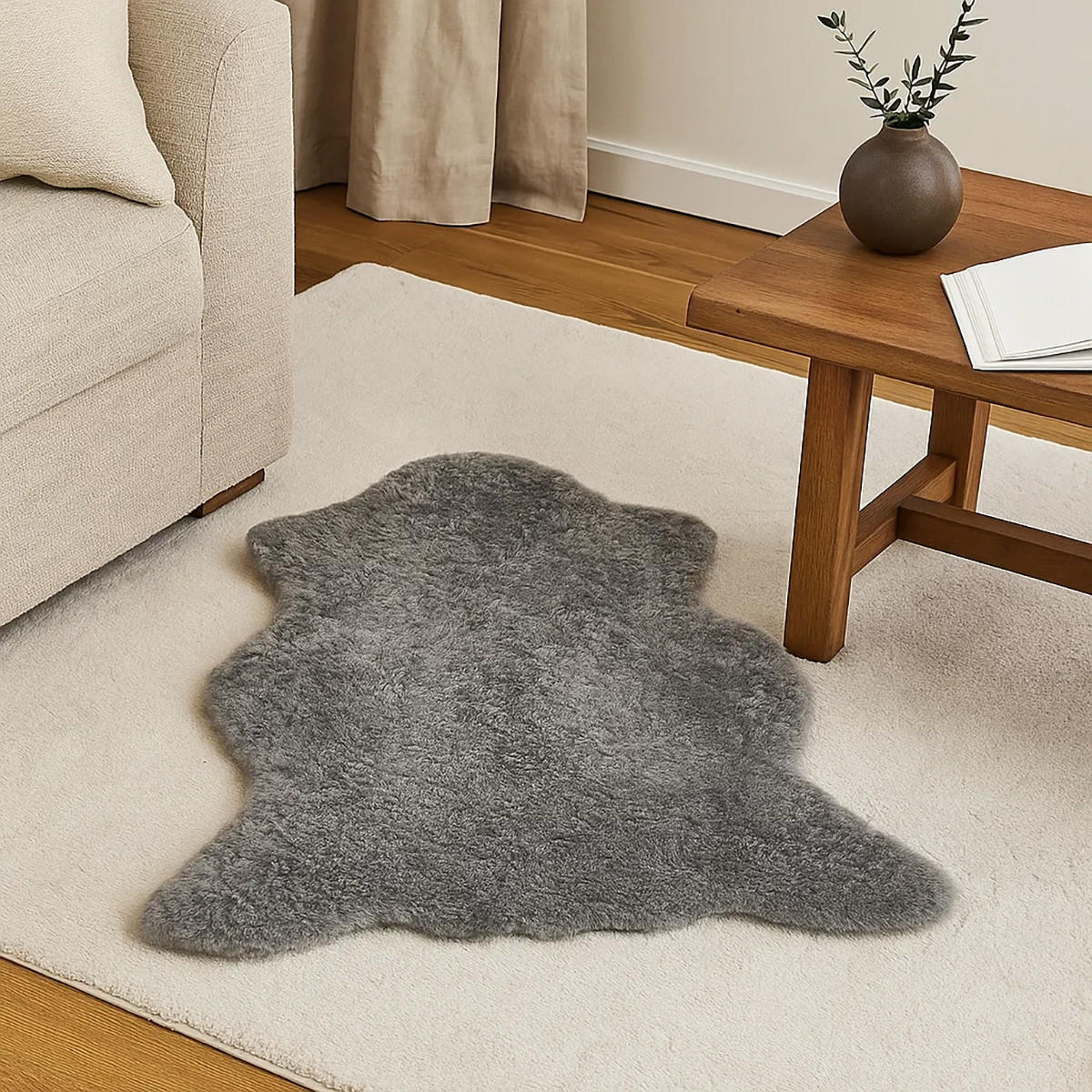 SCHAFFELL Gotland Kurzlockig Grau, ca. 110 cm - Grau, Fell (60/110cm) - Provellus