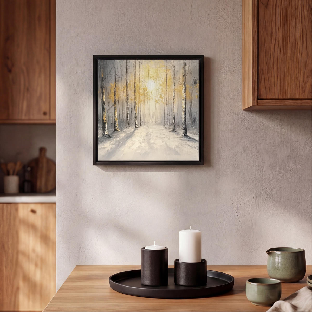 LEINWAND Bilder mit Rahmen - Winter - Abstrakt - Schnee - Natur - Sonne - 20x20 - Grau, Textil (20/20cm) - MuchoWow