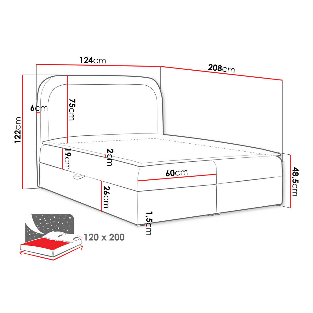 Thumbnail - Mirjan24 Boxbett, Mintgrün, Textil, H3, Höhe ca. 19 cm, Rechteckig, 120x200 cm, Schlafzimmer, Betten, Boxspringbetten