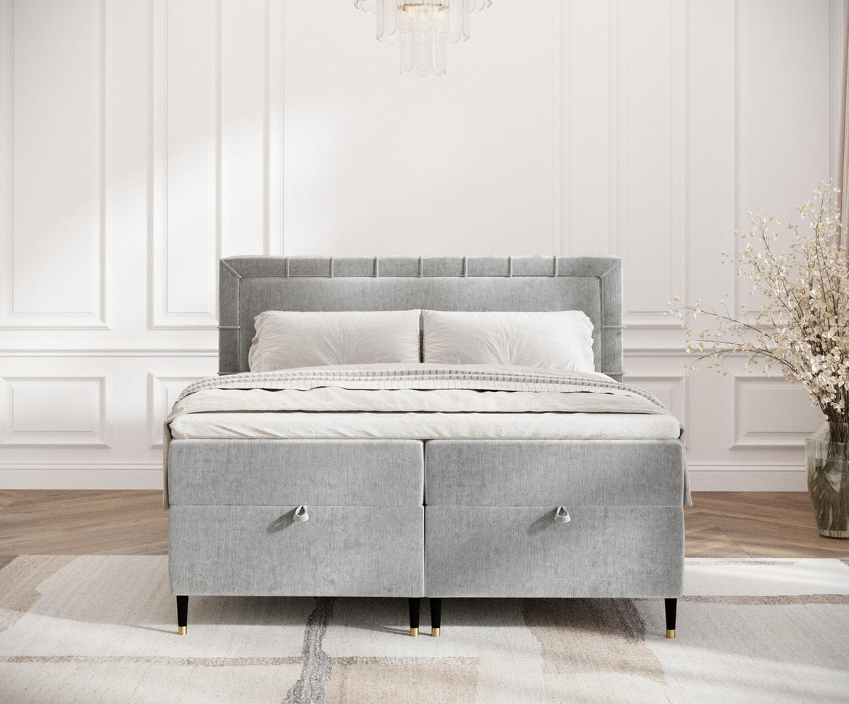 BOXBETT Monpelli Grau 140/200 cm mit Matratze und Topper - Schwarz/Grau, Holz/Holzwerkstoff (140/200cm) - Maison de Reve