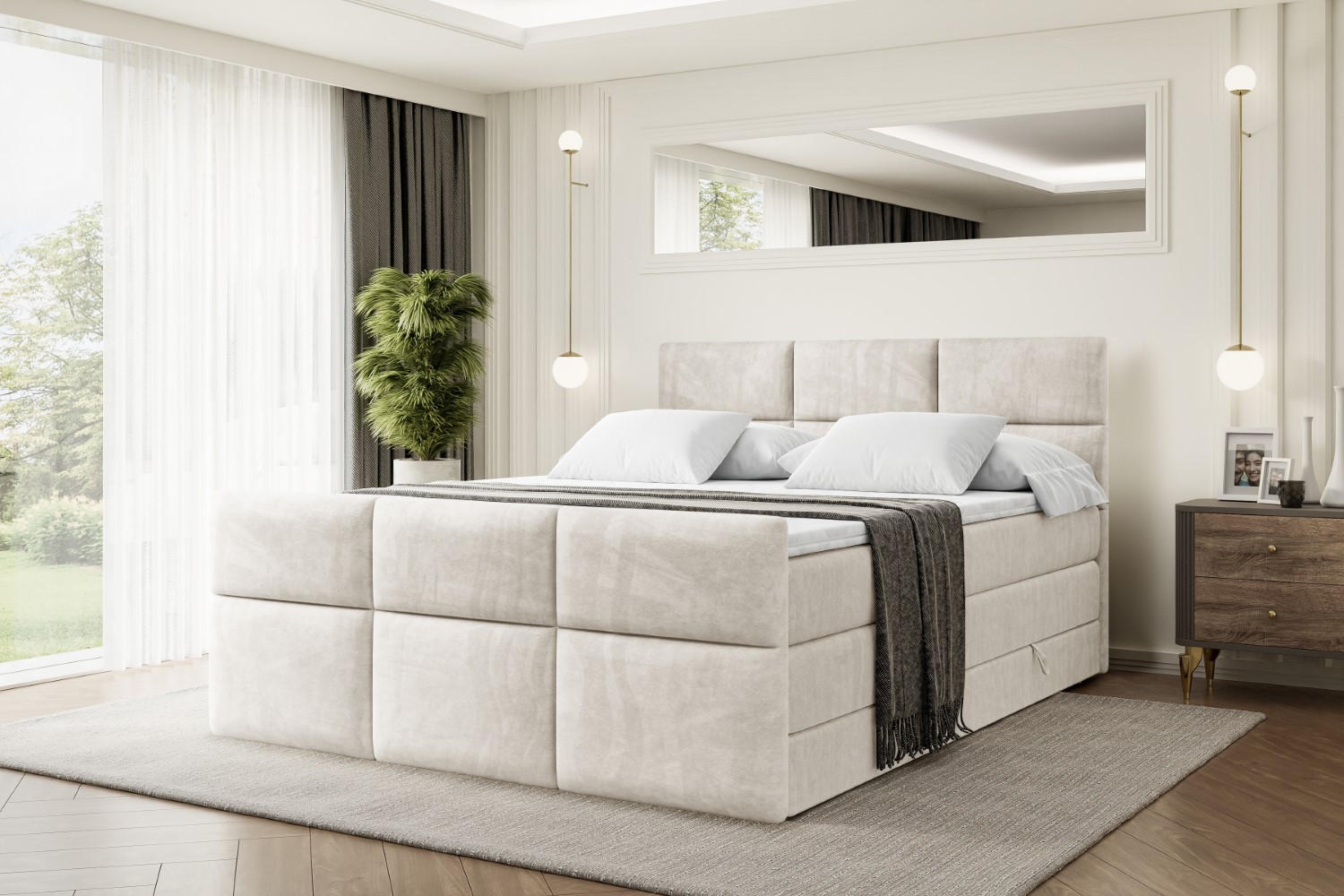 BOXSPRINGBETT OHIO-Z KING - 120x200 - H3/H4 - Creme - Creme, Holzwerkstoff (120/200cm) - ALTDECOR