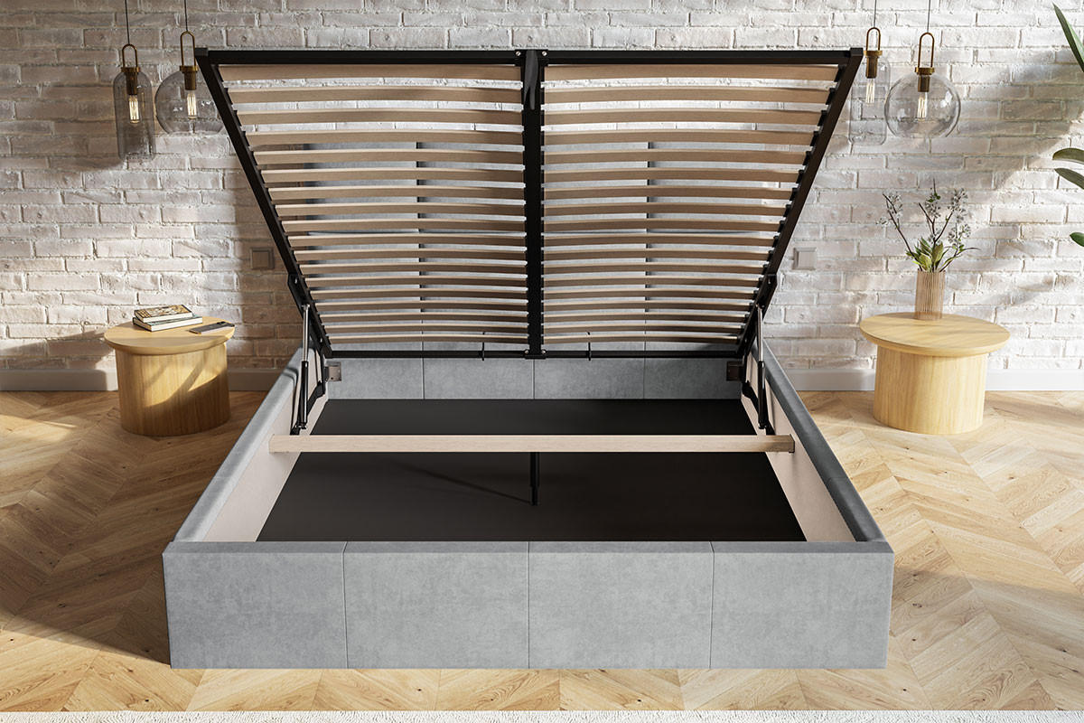 DOPPELBETT 180x200 mit Metall Lattenrost Fado, Bettkasten, Samtstoff, Dunkelgrau - Dunkelgrau, Holz/Textil (200/200cm) - Emporius