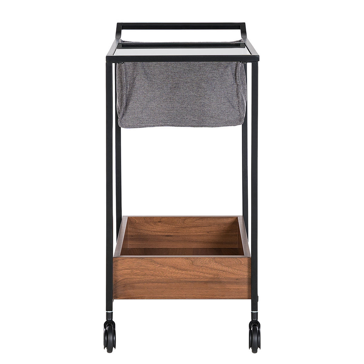 SERVIERWAGEN - Glas / Metall - Walnuss Dekor / Schwarz - Walnussfarben/Schwarz, Glas/Holzwerkstoff (35/58/70cm) - home24