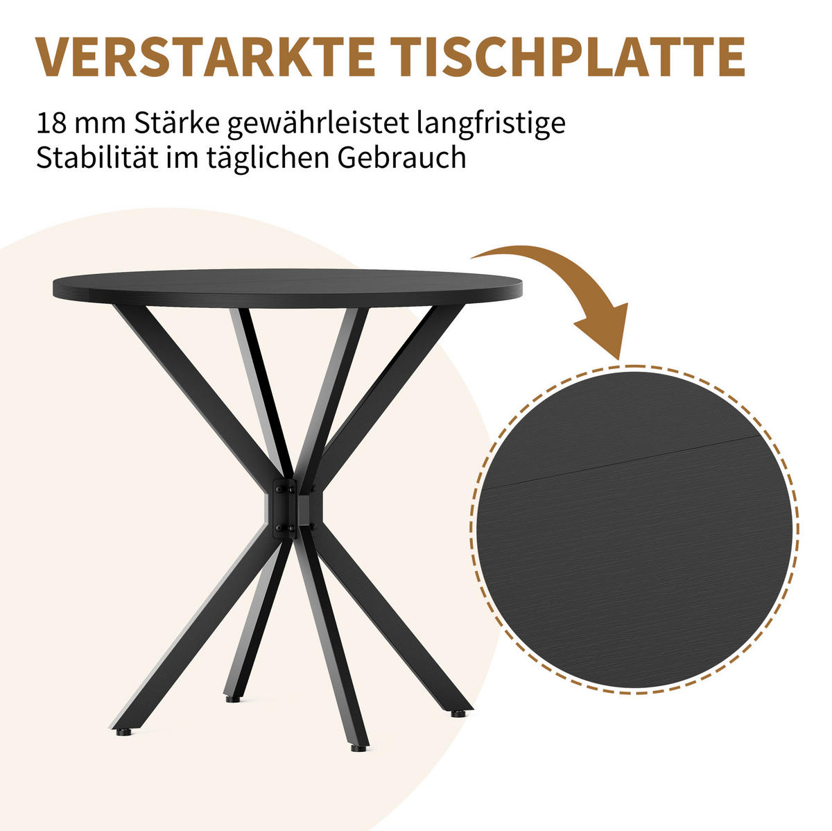 ESSTISCH 80/80/75 cm in Schwarz mit runder Platte und X-Gestell - Schwarz, Metall (80/80/75cm) - BEAOK