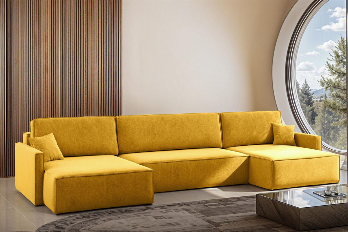 WOHNLANDSCHAFT Louis Salvador - Gelb, Holzwerkstoff/Textil (348/83/142cm) - Fun Möbel