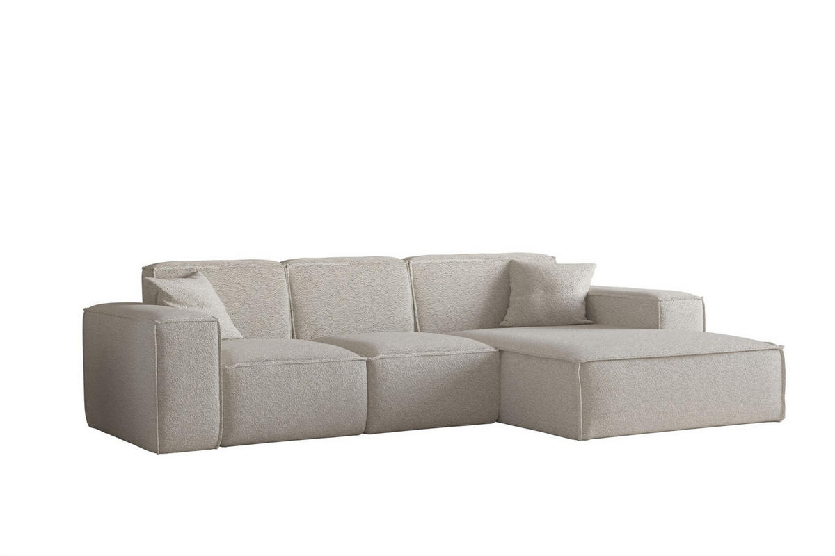 ECKSOFA Ottom Celes Premium Ascot Bukla - Beige, Holzwerkstoff/Textil (266/165cm) - Fun Möbel