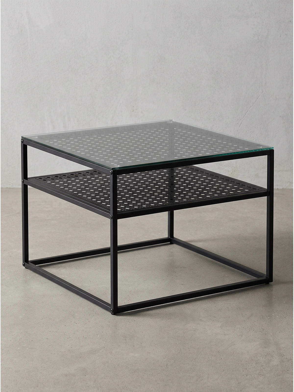 COUCHTISCH ALCUDIA, Einscheibensicherheitsglas, Schwarz, 60 x 60 x 45 cm - Schwarz, Glas/Metall (60/60/45cm) - KADIMA DESIGN