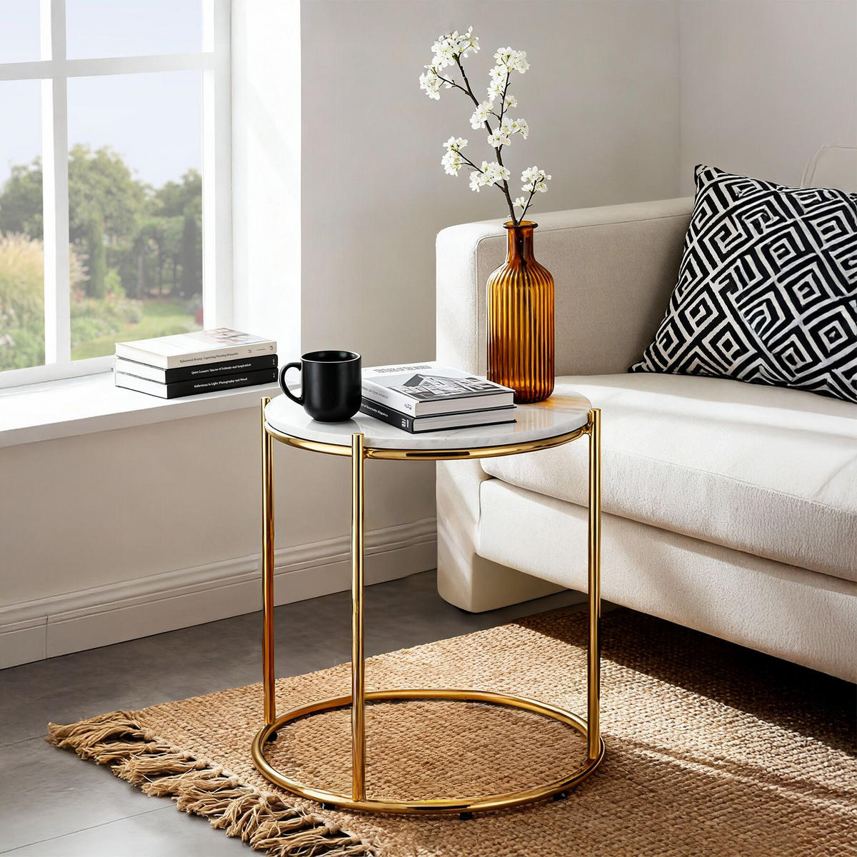 BEISTELLTISCH Ellsa,43 x 43 x 50,5 cm,weiß/gold - Goldfarben/Weiß, Stein (43/43/50.5cm) - tectake